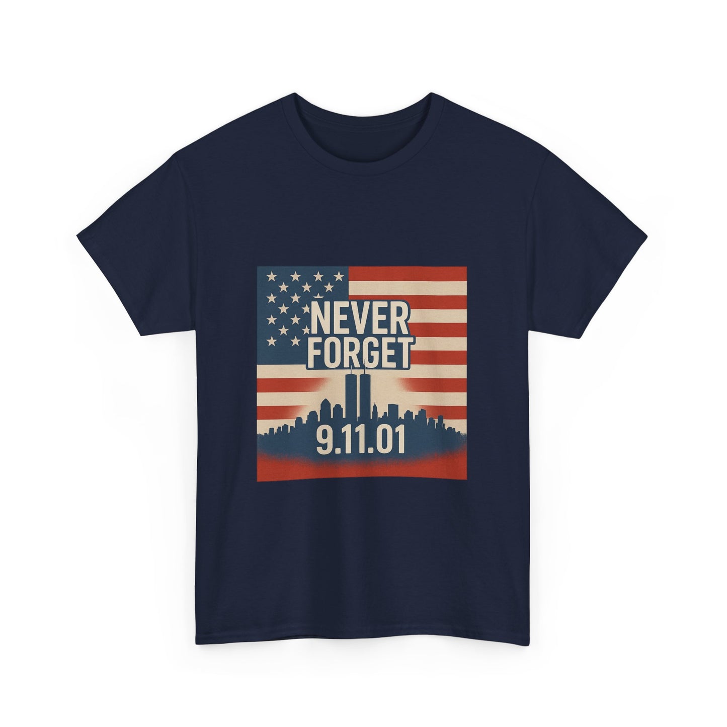 9/11 Memorial T-Shirt | Unisex Heavy Cotton Tee, American Flag Tribute, Never Forget Commemoration, Remembrance Shirt, Patriotic Apparel