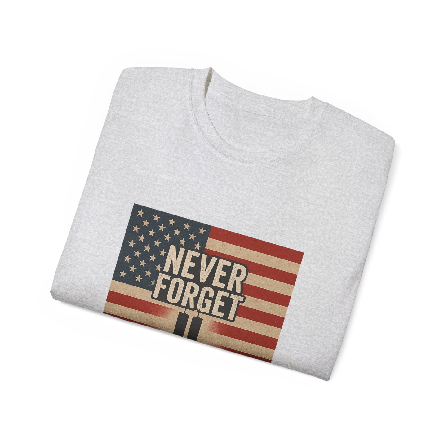 Memorial Tribute Tee, Never Forget 9/11 Shirt, Patriot Day, Commemorative T-Shirt, American Flag Design, Unisex Casual Wear