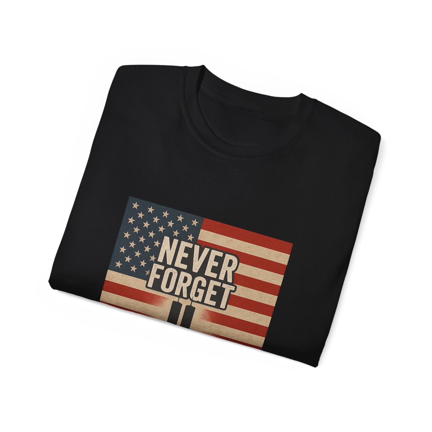 Memorial Tribute Tee, Never Forget 9/11 Shirt, Patriot Day, Commemorative T-Shirt, American Flag Design, Unisex Casual Wear