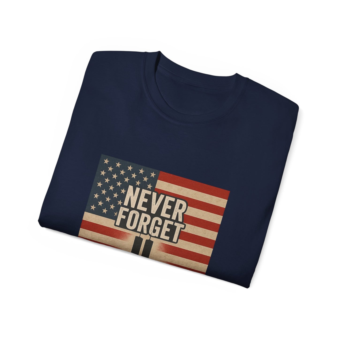 Memorial Tribute Tee, Never Forget 9/11 Shirt, Patriot Day, Commemorative T-Shirt, American Flag Design, Unisex Casual Wear