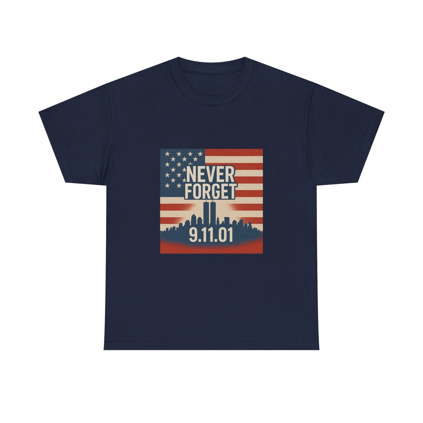 9/11 Memorial T-Shirt | Unisex Heavy Cotton Tee, American Flag Tribute, Never Forget Commemoration, Remembrance Shirt, Patriotic Apparel