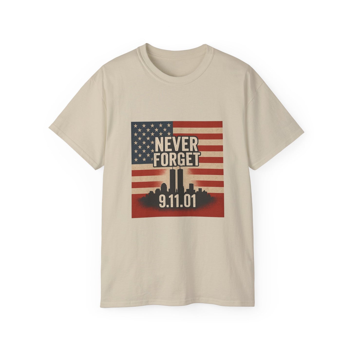 Memorial Tribute Tee, Never Forget 9/11 Shirt, Patriot Day, Commemorative T-Shirt, American Flag Design, Unisex Casual Wear