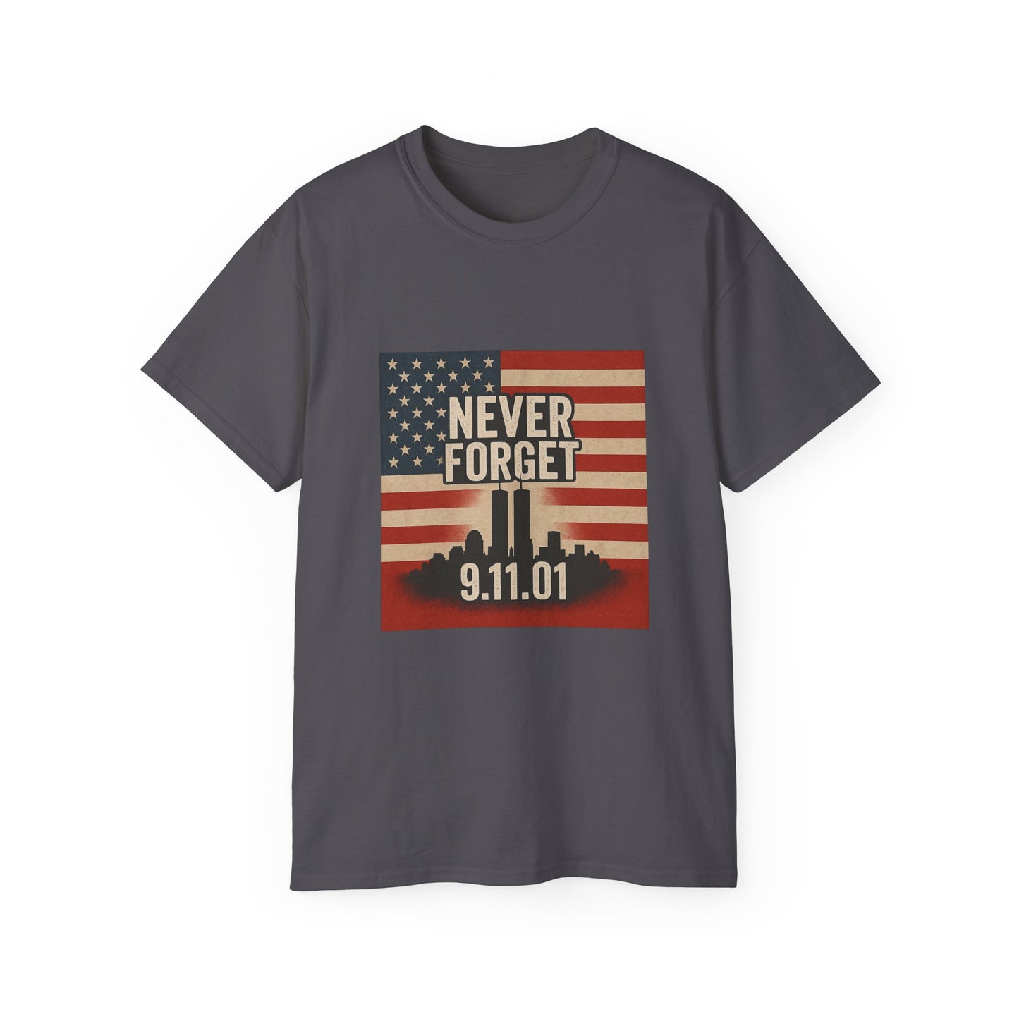 Memorial Tribute Tee, Never Forget 9/11 Shirt, Patriot Day, Commemorative T-Shirt, American Flag Design, Unisex Casual Wear