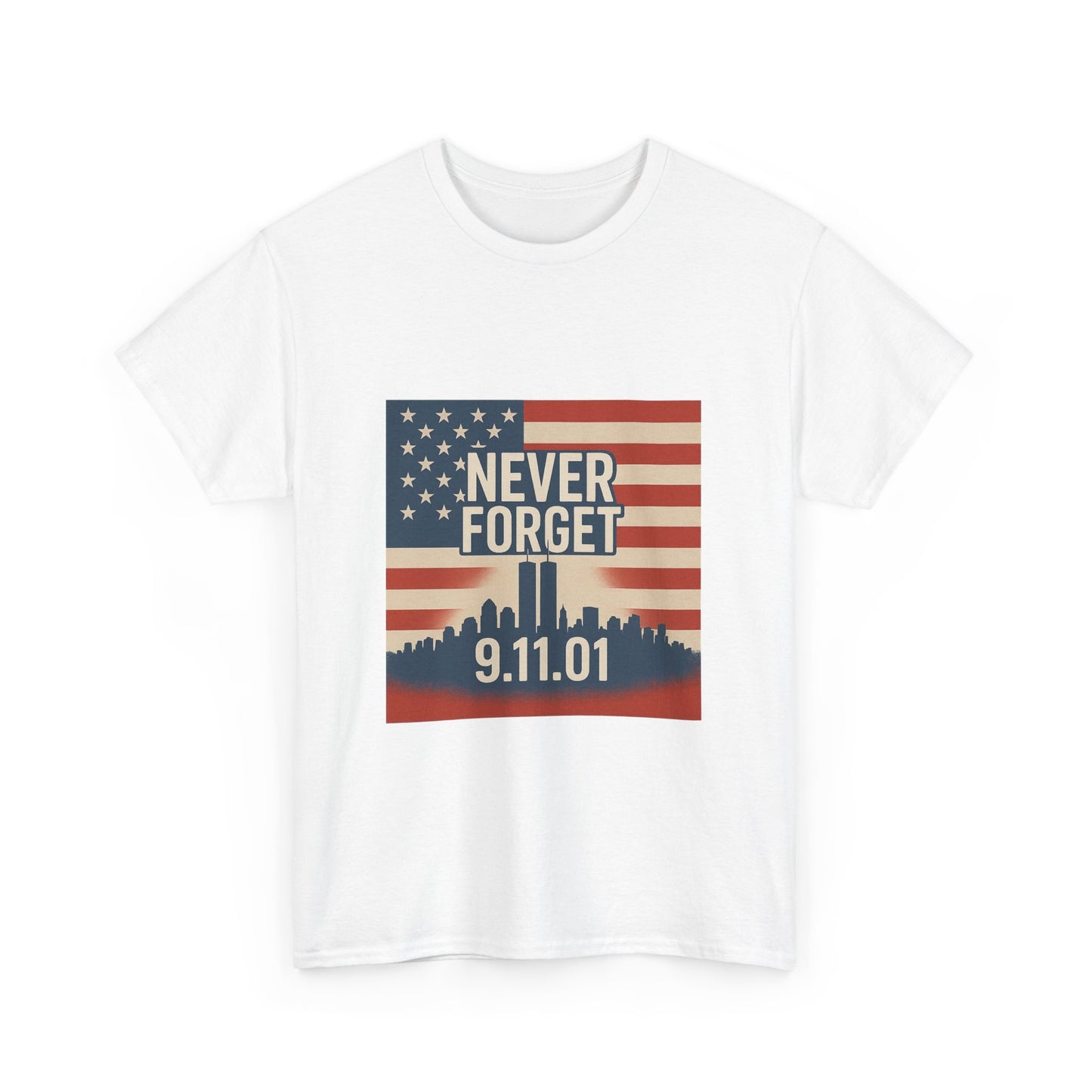 9/11 Memorial T-Shirt | Unisex Heavy Cotton Tee, American Flag Tribute, Never Forget Commemoration, Remembrance Shirt, Patriotic Apparel