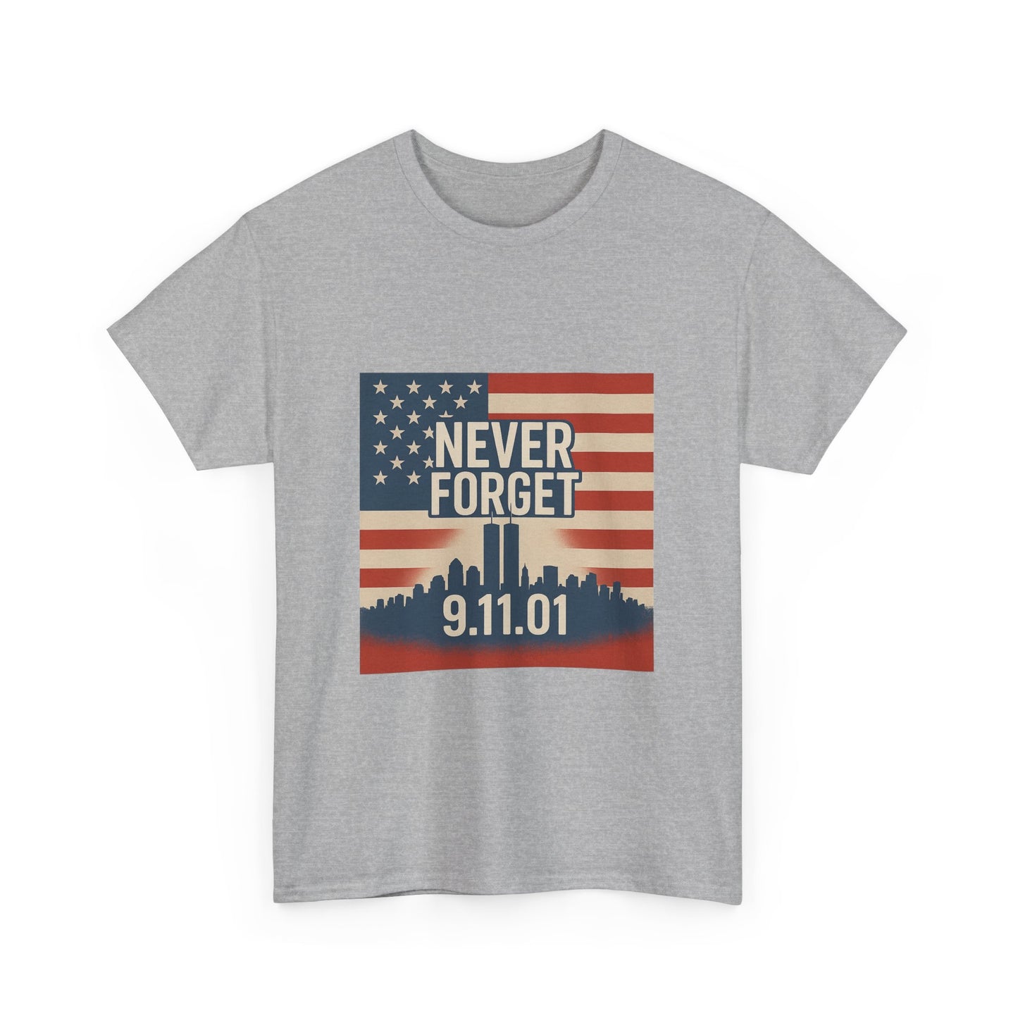 9/11 Memorial T-Shirt | Unisex Heavy Cotton Tee, American Flag Tribute, Never Forget Commemoration, Remembrance Shirt, Patriotic Apparel