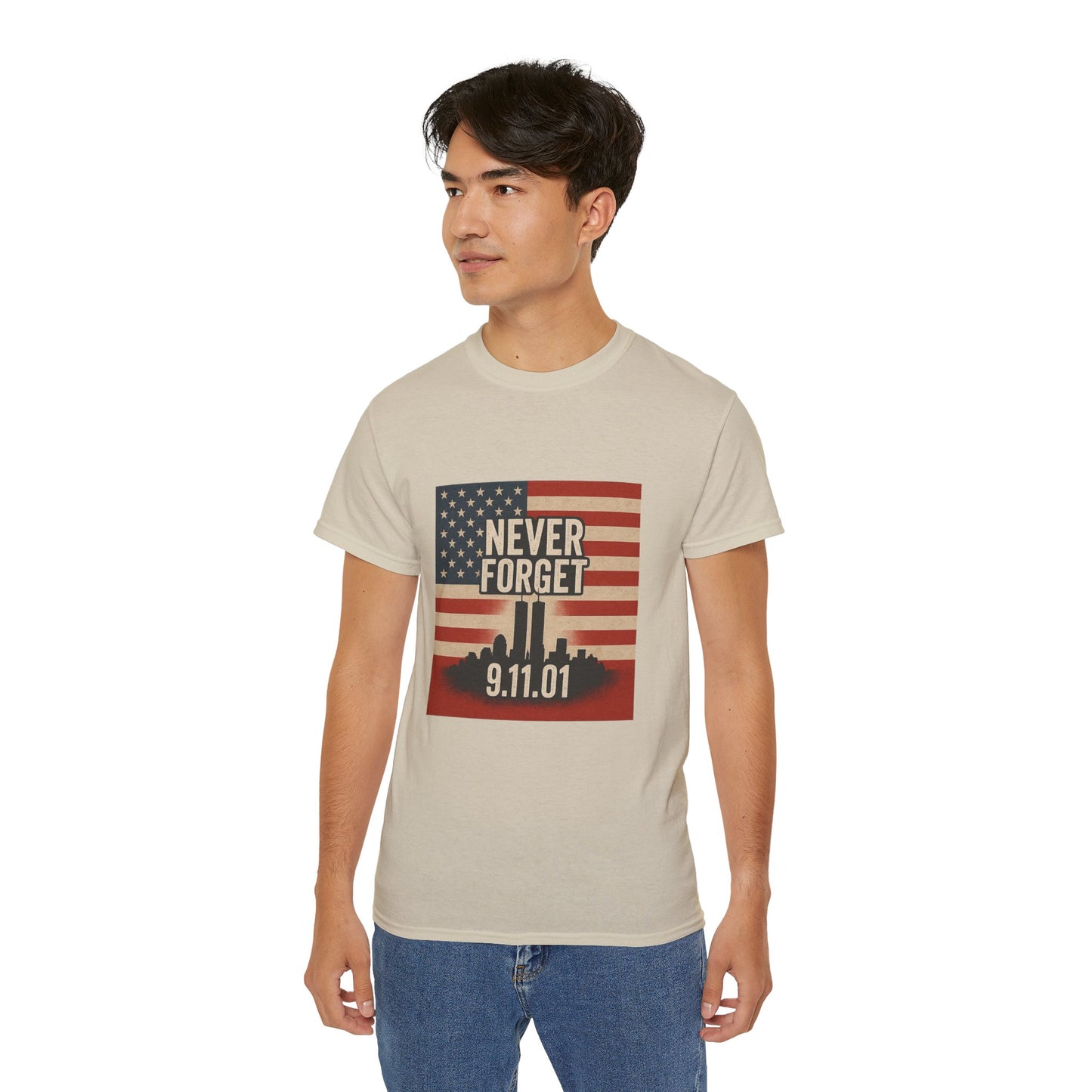 Memorial Tribute Tee, Never Forget 9/11 Shirt, Patriot Day, Commemorative T-Shirt, American Flag Design, Unisex Casual Wear