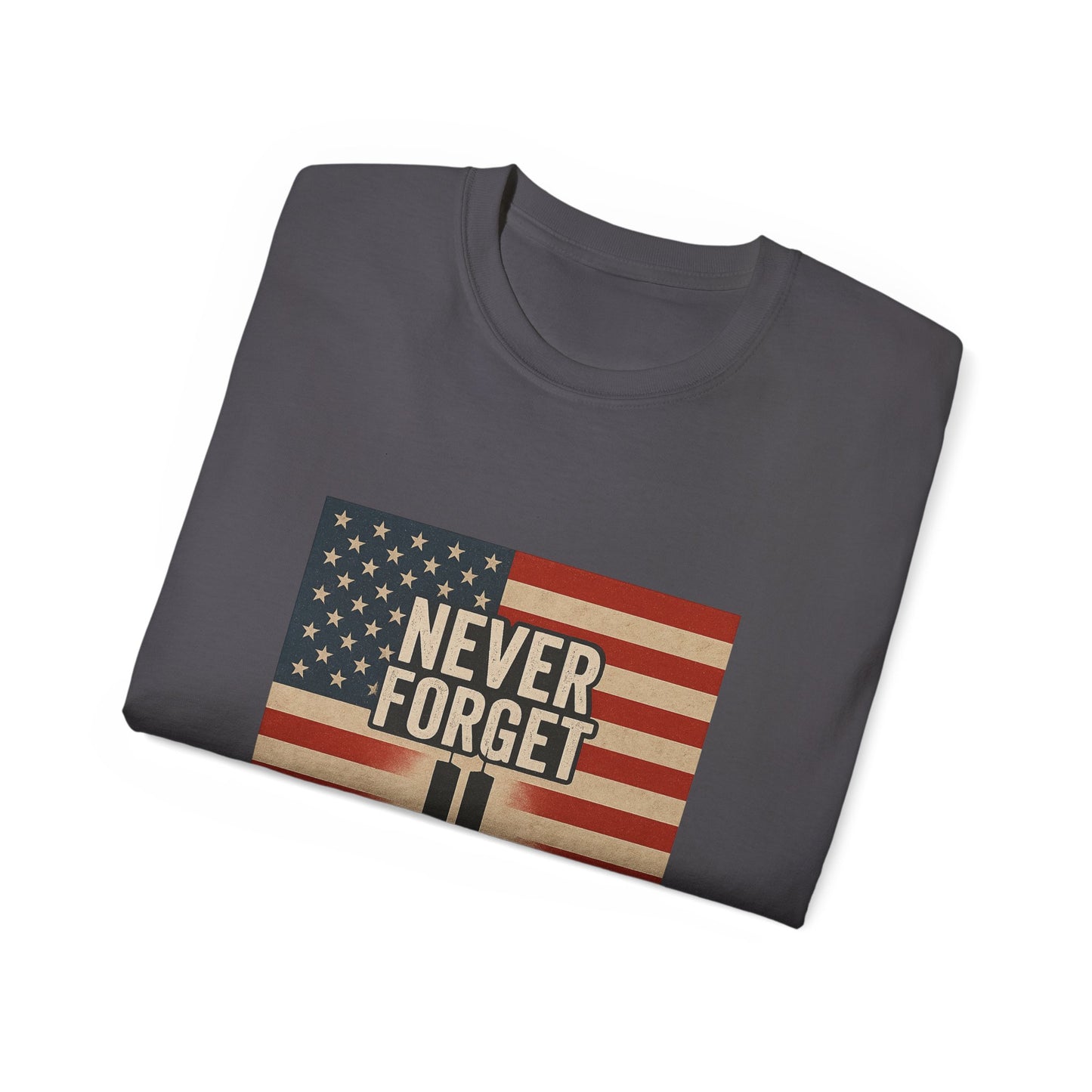 Memorial Tribute Tee, Never Forget 9/11 Shirt, Patriot Day, Commemorative T-Shirt, American Flag Design, Unisex Casual Wear