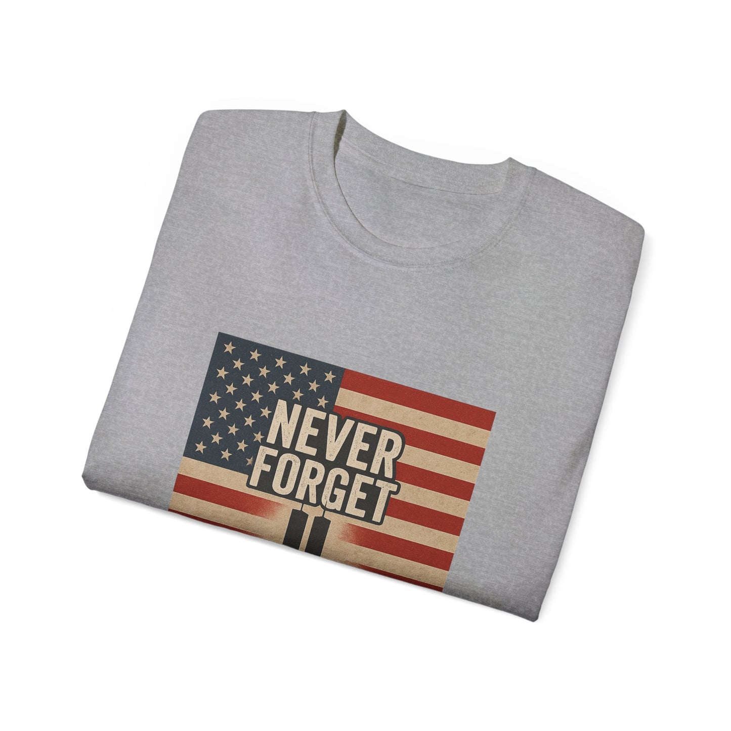 Memorial Tribute Tee, Never Forget 9/11 Shirt, Patriot Day, Commemorative T-Shirt, American Flag Design, Unisex Casual Wear