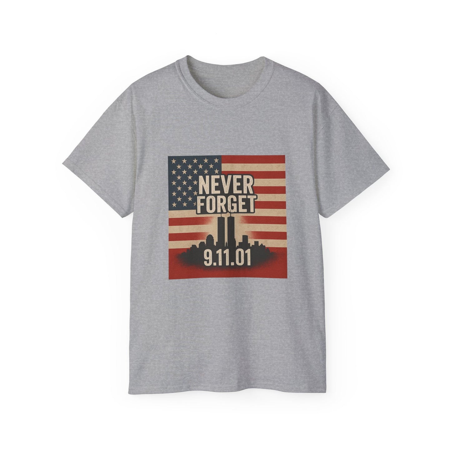 Memorial Tribute Tee, Never Forget 9/11 Shirt, Patriot Day, Commemorative T-Shirt, American Flag Design, Unisex Casual Wear