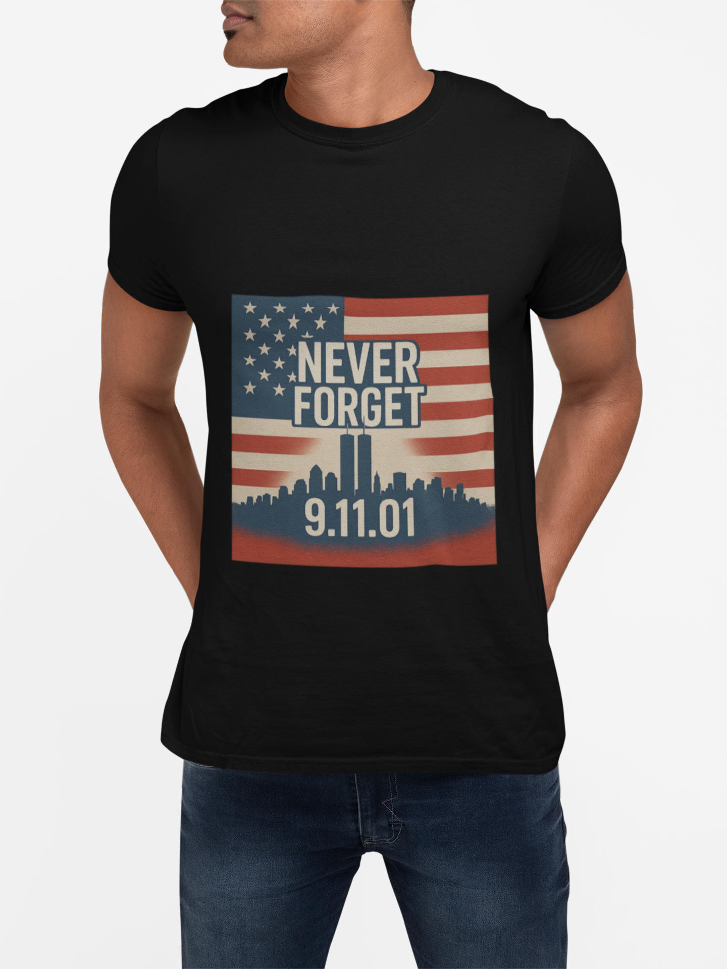 9/11 Memorial T-Shirt | Unisex Heavy Cotton Tee, American Flag Tribute, Never Forget Commemoration, Remembrance Shirt, Patriotic Apparel