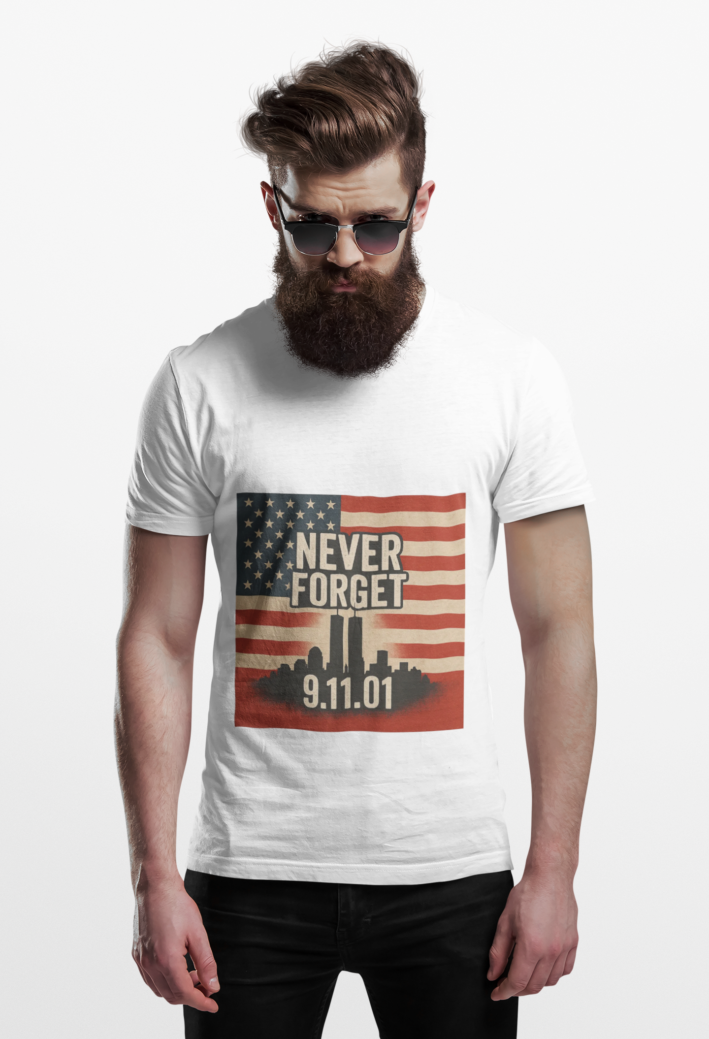 Memorial Tribute Tee, Never Forget 9/11 Shirt, Patriot Day, Commemorative T-Shirt, American Flag Design, Unisex Casual Wear