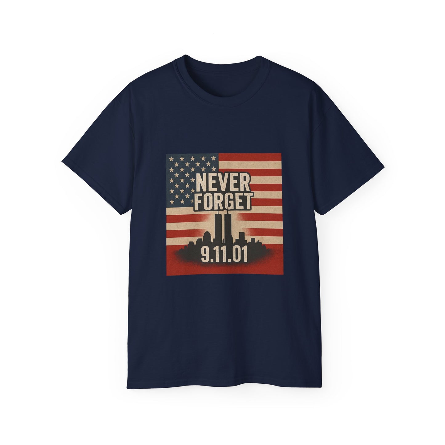 Memorial Tribute Tee, Never Forget 9/11 Shirt, Patriot Day, Commemorative T-Shirt, American Flag Design, Unisex Casual Wear