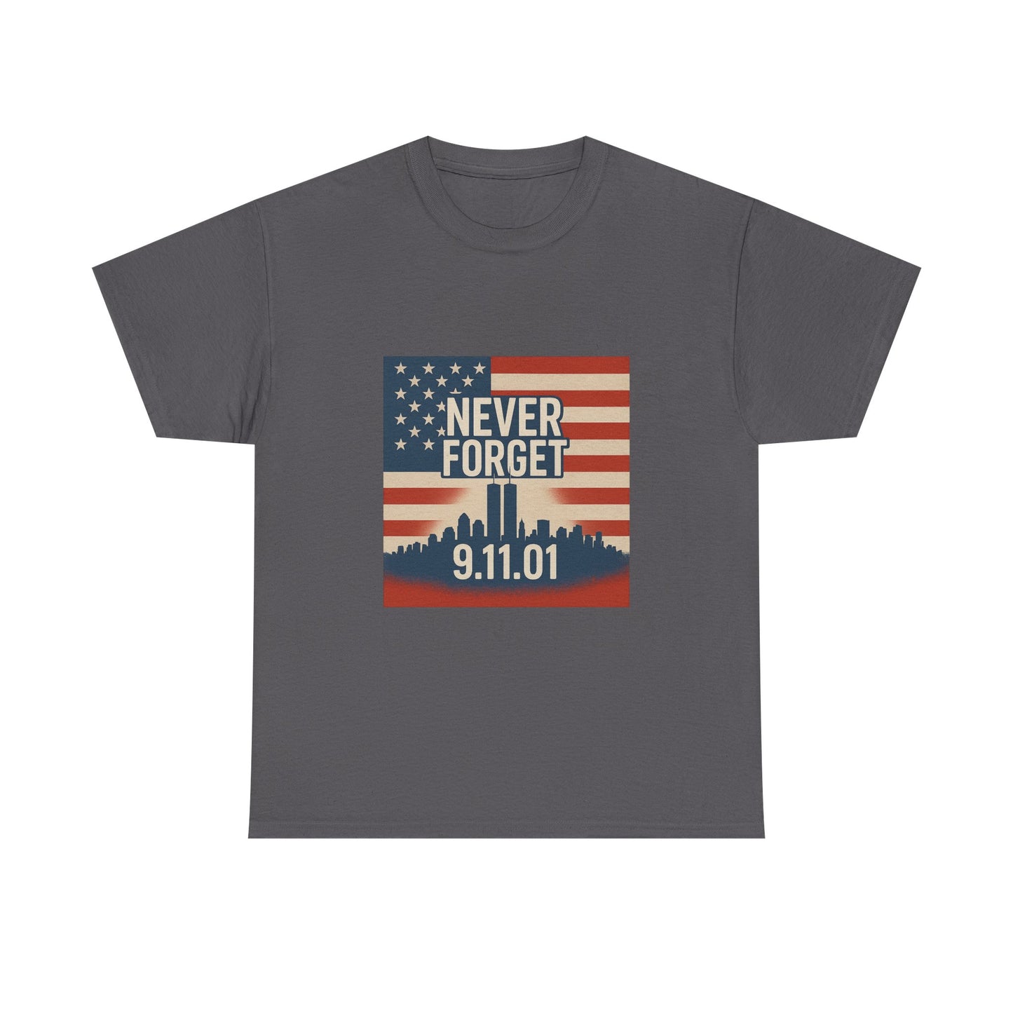 9/11 Memorial T-Shirt | Unisex Heavy Cotton Tee, American Flag Tribute, Never Forget Commemoration, Remembrance Shirt, Patriotic Apparel