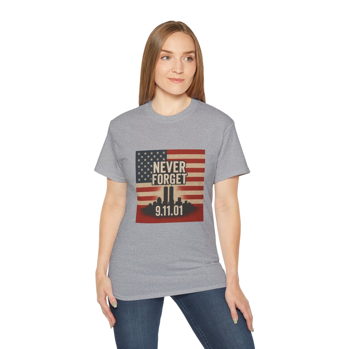 Memorial Tribute Tee, Never Forget 9/11 Shirt, Patriot Day, Commemorative T-Shirt, American Flag Design, Unisex Casual Wear