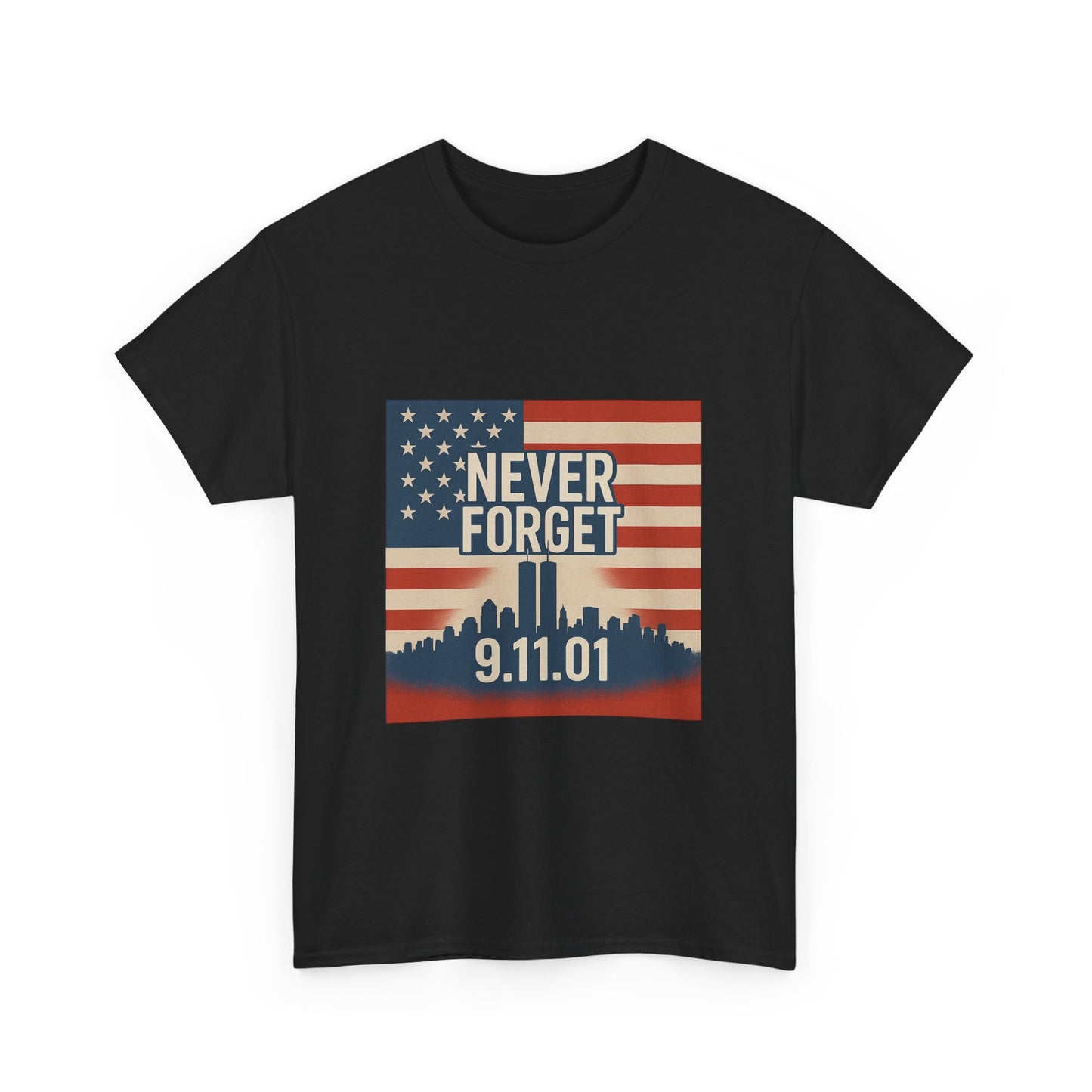 9/11 Memorial T-Shirt | Unisex Heavy Cotton Tee, American Flag Tribute, Never Forget Commemoration, Remembrance Shirt, Patriotic Apparel