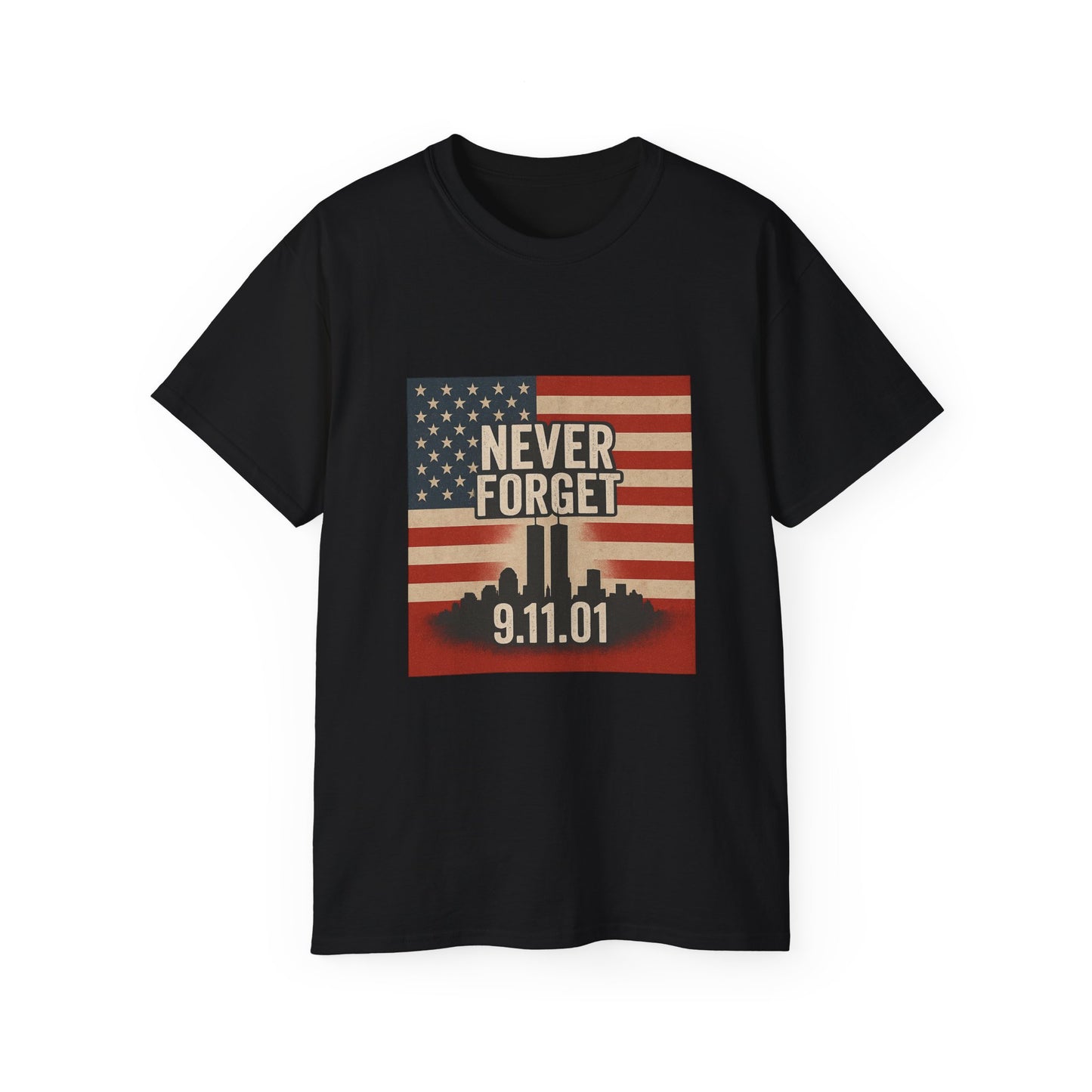 Memorial Tribute Tee, Never Forget 9/11 Shirt, Patriot Day, Commemorative T-Shirt, American Flag Design, Unisex Casual Wear