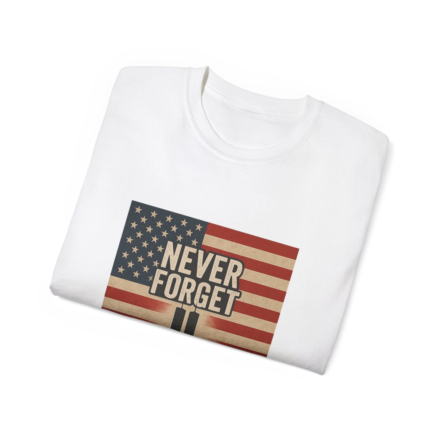 Memorial Tribute Tee, Never Forget 9/11 Shirt, Patriot Day, Commemorative T-Shirt, American Flag Design, Unisex Casual Wear