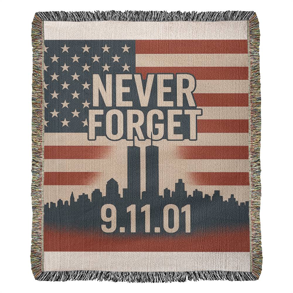 Woven Blanket - 9-11 Memorial US Flag Twin Towers New York Skyline Design