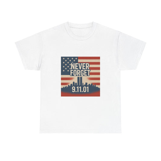 9/11 Memorial T-Shirt | Unisex Heavy Cotton Tee, American Flag Tribute, Never Forget Commemoration, Remembrance Shirt, Patriotic Apparel
