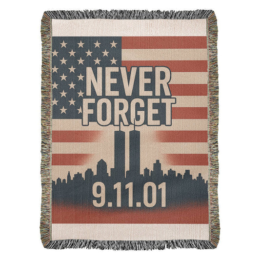 Woven Blanket - 9-11 Memorial US Flag Twin Towers New York Skyline Design