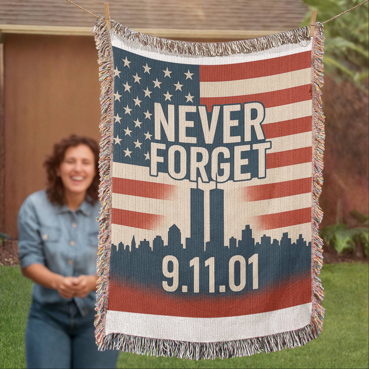 9-11 Memorial U.S. Flag Twin Tower New York Skyline Design blanket  60"x80"
