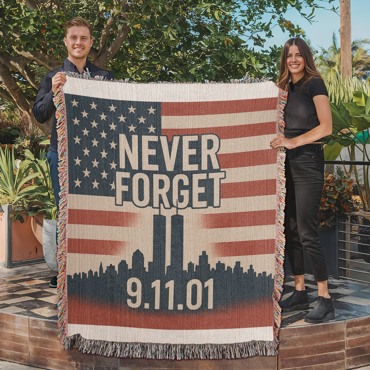 9-11 Memorial U.S. Flag Twin Tower New York Skyline Design blanket  60"x80"