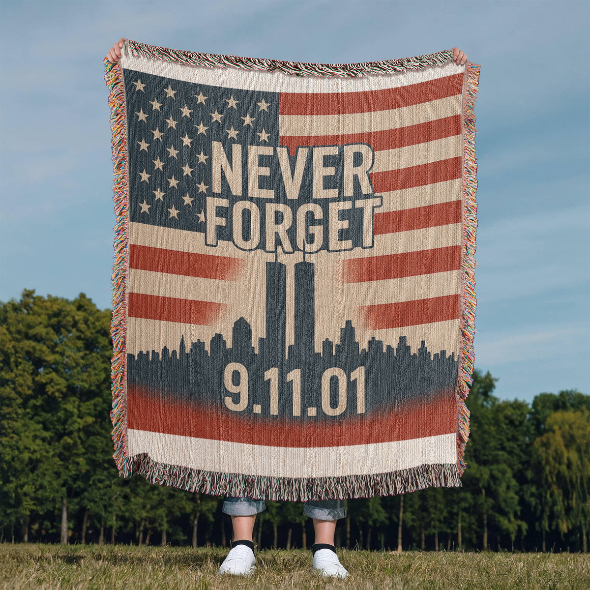 9-11 Memorial U.S. Flag Twin Tower New York Skyline Design blanket  60"x80"