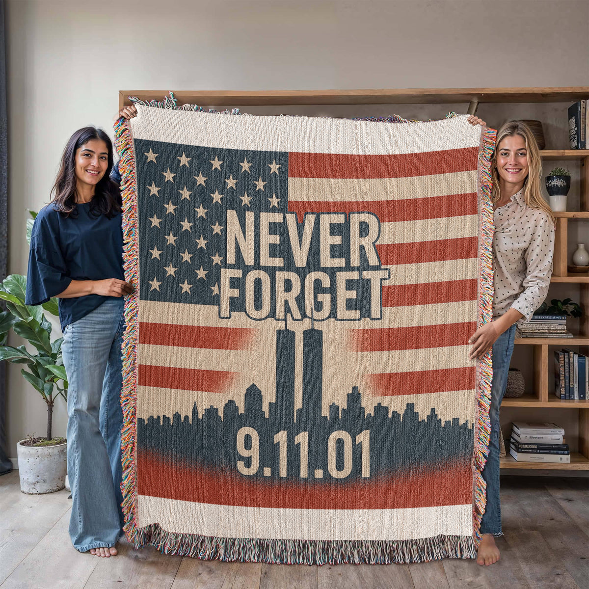 9-11 Memorial U.S. Flag Twin Tower New York Skyline Design blanket  60"x80"