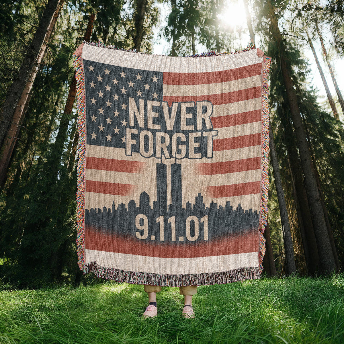 9-11 Memorial U.S. Flag Twin Tower New York Skyline Design blanket  60"x80"